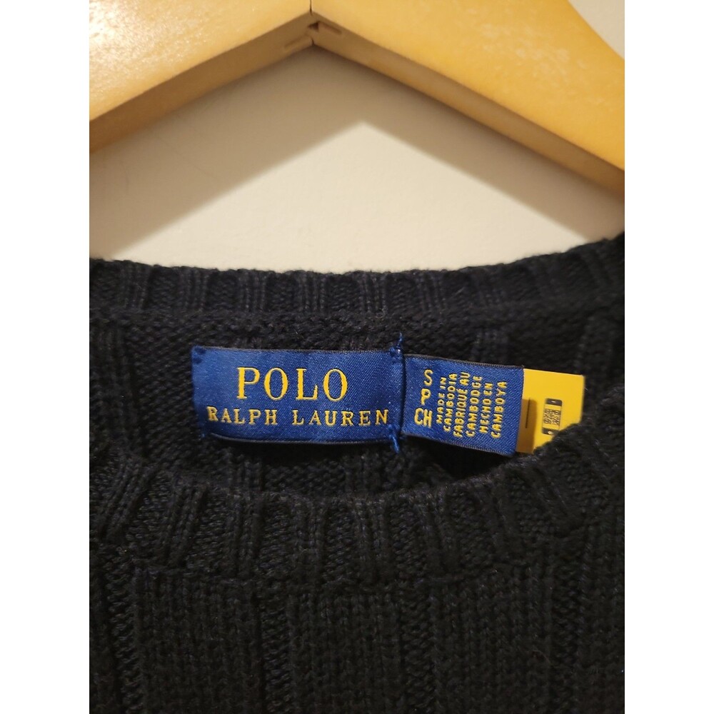 Polo Ralph Lauren Black Cable Knit Pima Cotton Sweater Size S Pony Preppy - Picture 4 of 9